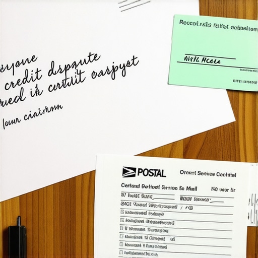 A hand-written letter and certified mail documents on a desk representing a paper trail for credit repair.