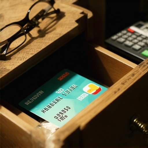 An old credit card kept safely in a drawer to maintain a long credit history.