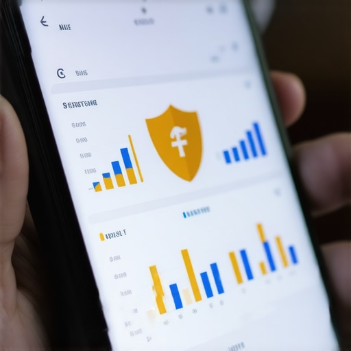 Smartphone showing credit score charts and a security lock icon for credit maintenance.