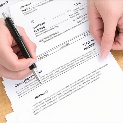 Professional Credit Audit and Dispute Filing Hands holding a certified mail receipt and credit reports for an audit