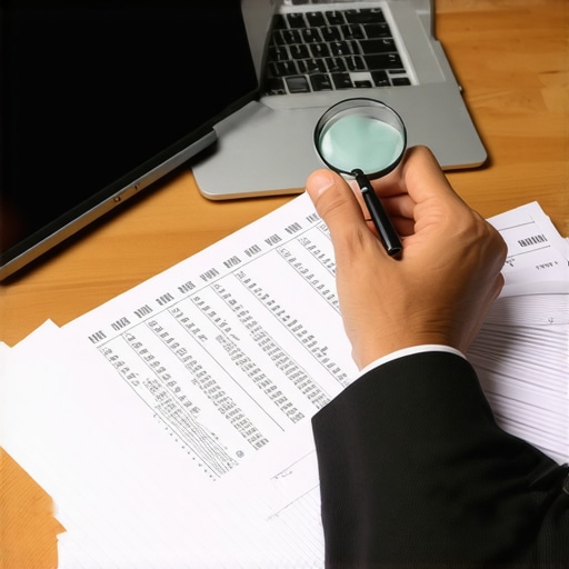 Professional Credit Audit and Paper Dispute Process A person reviewing credit reports with a magnifying glass to find errors.