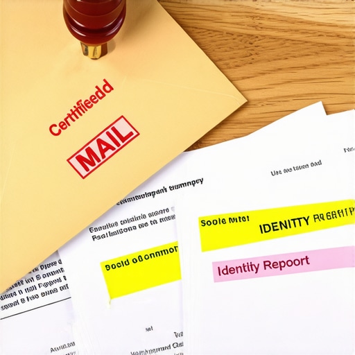 A person preparing a physical credit dispute packet for certified mail to fix a mixed file error.