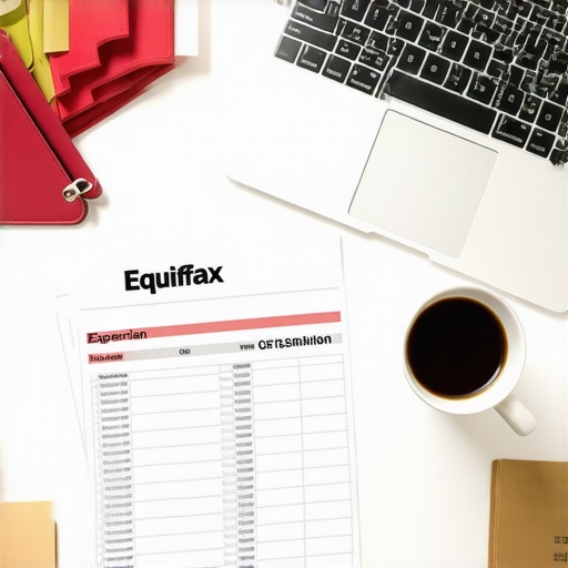 An organized desk showing credit bureau folders and a tracking spreadsheet for credit repair maintenance.