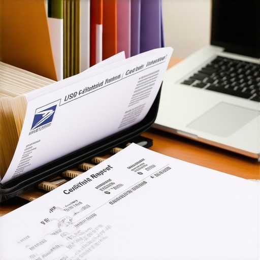 Accordion folder and certified mail receipts used for professional credit repair tracking.