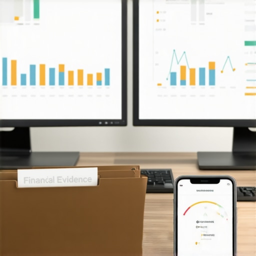 A desk with financial tools and credit monitoring software screens