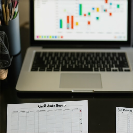 Professional Credit Maintenance Workspace Person managing credit score with audit logs and professional tools