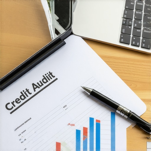 A desk with a credit report file and laptop for long-term credit management.