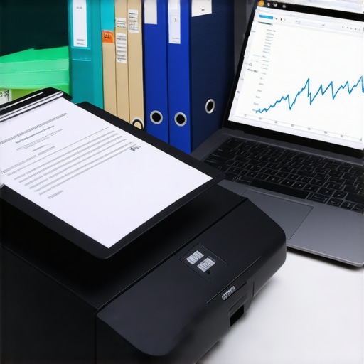 High-speed document scanner and laptop used for credit repair maintenance