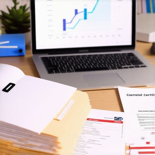 A desk with credit monitoring tools and certified mail receipts for credit repair maintenance.