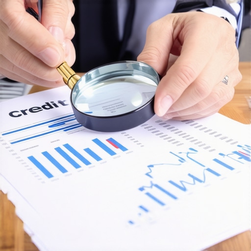 A magnifying glass highlighting specific lines on a detailed credit report for factual errors.