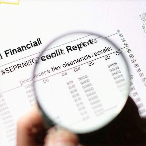 Close-up of a magnifying glass examining a credit report for hidden errors.