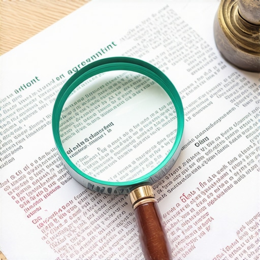 A magnifying glass highlighting hidden clauses in a debt contract to symbolize credit repair expertise.