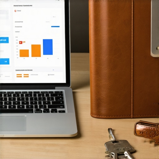 A laptop showing credit reports next to a physical organizer and security key representing credit monitoring best practices.
