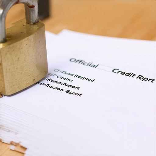 A padlock on top of credit reports symbolizing a credit freeze and data protection.