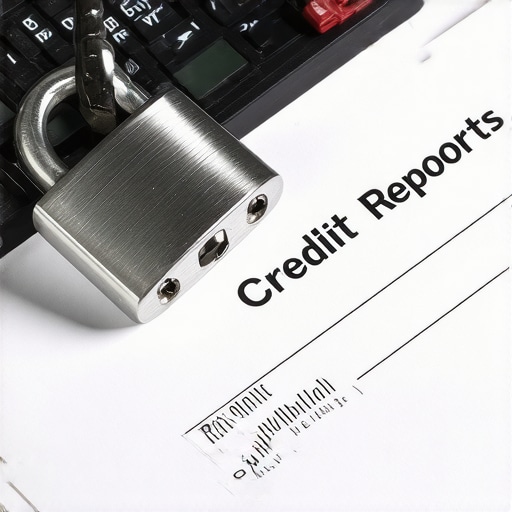 A heavy padlock sitting on credit report papers symbolizing a credit freeze.