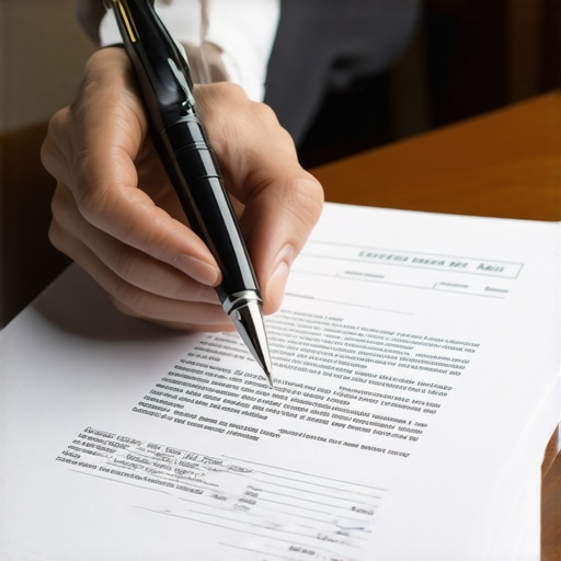 Close up of a hand signing a credit dispute letter for certified mail.
