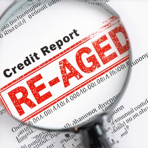 A magnifying glass highlighting fraudulent re-aging of debt on a financial statement.