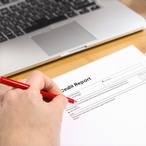 Spotting errors on a credit report Hand circling errors on a physical credit report to start a dispute.