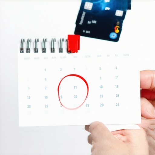 Person marking statement closing date on a calendar for credit score improvement.