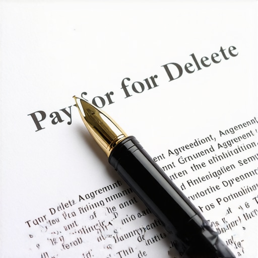 A legal pay for delete agreement document with a fountain pen representing professional credit repair tactics.