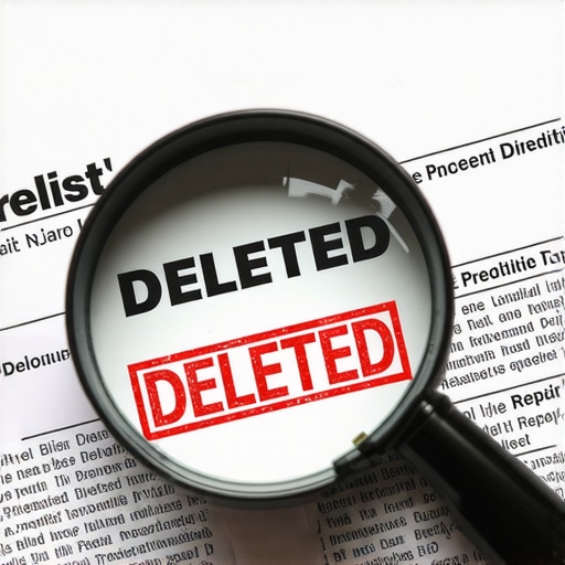 Successful Credit Deletion Process A magnifying glass showing a deleted stamp on a credit report.