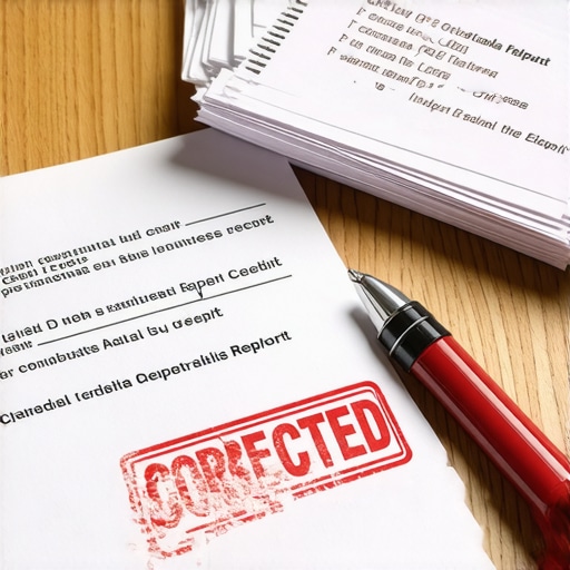 Certified mail receipts and a corrected credit report on a desk