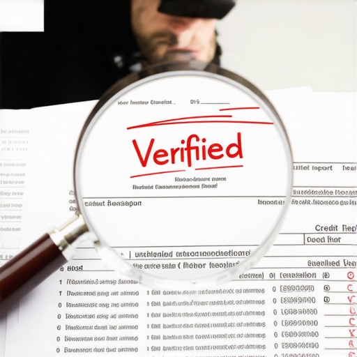 Magnifying glass highlighting errors on a credit report to show the inadequacy of the automated verification process.