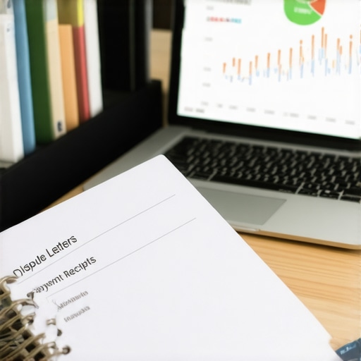 A physical binder and laptop showing tools for long-term credit score maintenance and repair.