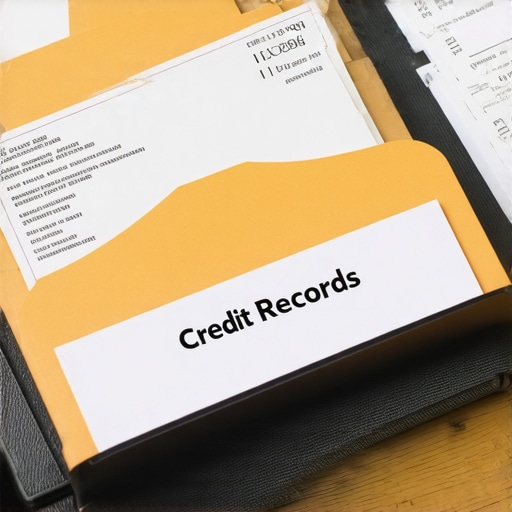 An organized folder with credit dispute records and certified mail receipts for financial tracking.