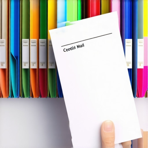 A person organizing credit dispute paperwork and certified mail receipts.