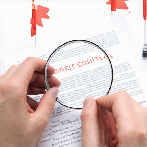 Close up of a magnifying glass over a credit contract