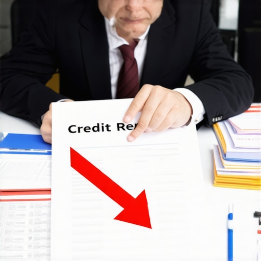 A person analyzing a credit score decrease on a laptop screen.