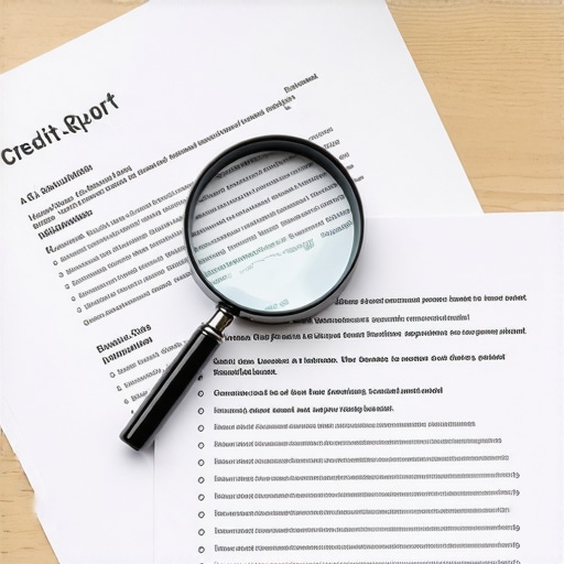 Underwriter Reviewing Work History and Credit Close-up of a magnifying glass on a resume and credit report.