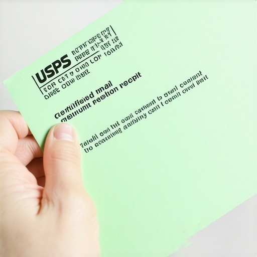 Using Certified Mail for Credit Dispute Success A hand holding a green certified mail receipt used for sending a credit dispute letter.